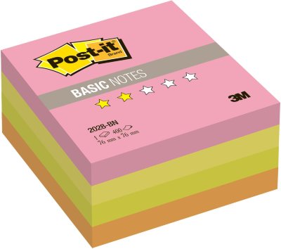 Блок самоклеящийся (стикер) POST-IT Basic, 76х76 мм, 400 л., неон ассорти