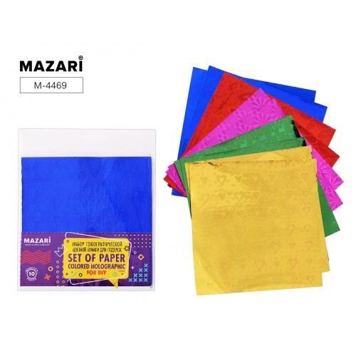 MAZARI Набор голографической цветной бумаги, однотонная 15*15см, 10 листов M-4469
