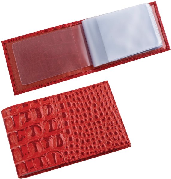Визитница карманная BEFLER "Кайман" на 40 визиток, натуральная кожа, крокодил, красная