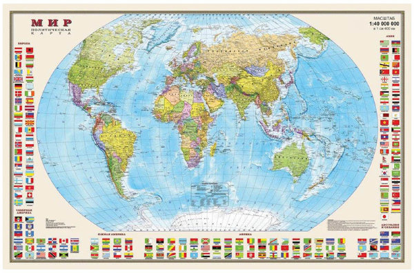 Карта "Мир" политическая DMB, 1:40млн., 900*580мм, с флагами, матовая ламинация