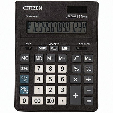 Калькулятор настольный CITIZEN BUSINESS LINE CDB1401BK (205x155 мм), 14 разрядов, двойное питание