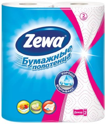 Полотенца бумажные бытовые, спайка 2 шт., 2-х слойные (2х13,5 м), ZEWA "Decor", белые