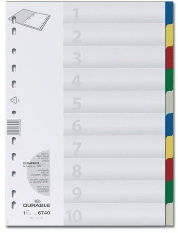 Разделитель пластиковый DURABLE, 10 листов, А4, цифровой 1-10, цветной, оглавление