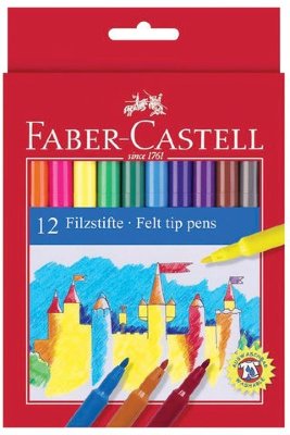 Фломастеры FABER-CASTELL, 12 цветов, смываемые, картонная упаковка, европодвес