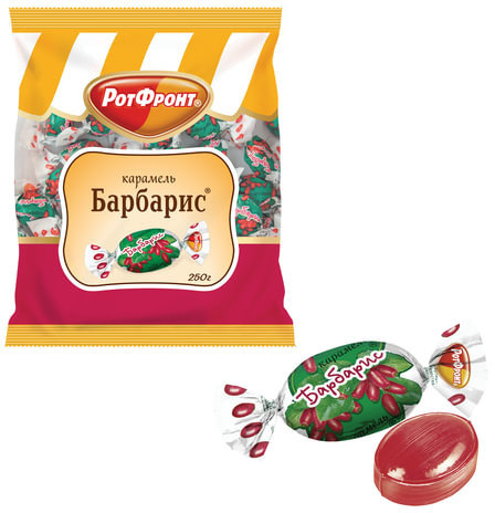 Конфеты-карамель РОТ ФРОНТ "Барбарис", 250 г, пакет, РФ03898