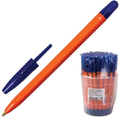 Ручка шариковая СТАММ "111", СИНЯЯ, корпус оранжевый, узел 1,2 мм, линия письма 1 мм