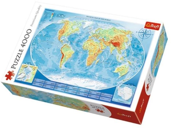 Пазл, Большая физическая карта мира, Trefl 4000 деталей TR45007.