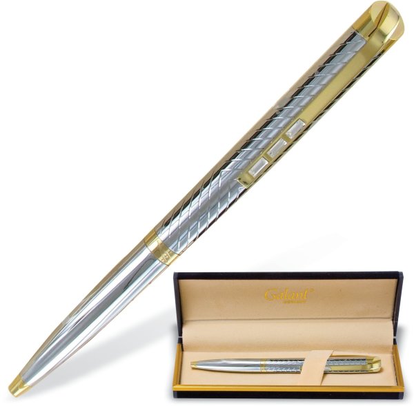 Ручка подарочная шариковая GALANT "Barendorf", корпус серебристый с гравировкой, золотистые детали, пишущий узел 0,7 мм, синяя