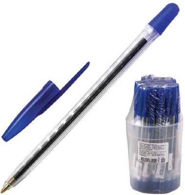 Ручка шариковая СТАММ "111", СИНЯЯ, корпус прозрачный, узел 1,2 мм, линия письма 1 мм
