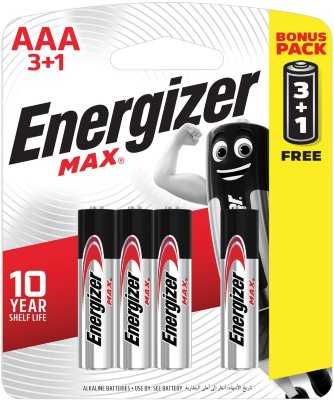 Батарейки ENERGIZER Max, ПРОМО 3+1, AAA(LR03, 24А), алкалиновые, КОМПЛЕКТ 4 шт., в блистере