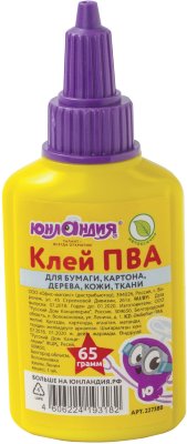 Клей ПВА ЮНЛАНДИЯ (бумага, картон, дерево), 65 г