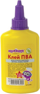 Клей ПВА ЮНЛАНДИЯ (бумага, картон, дерево), 125 г