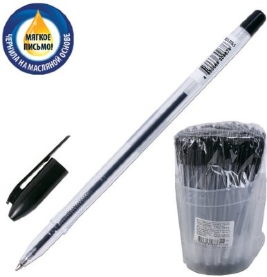 Ручка шариковая масляная СТАММ "VeGa", ЧЕРНАЯ, корпус прозрачный, узел 1,2 мм, линия письма 0,7 мм