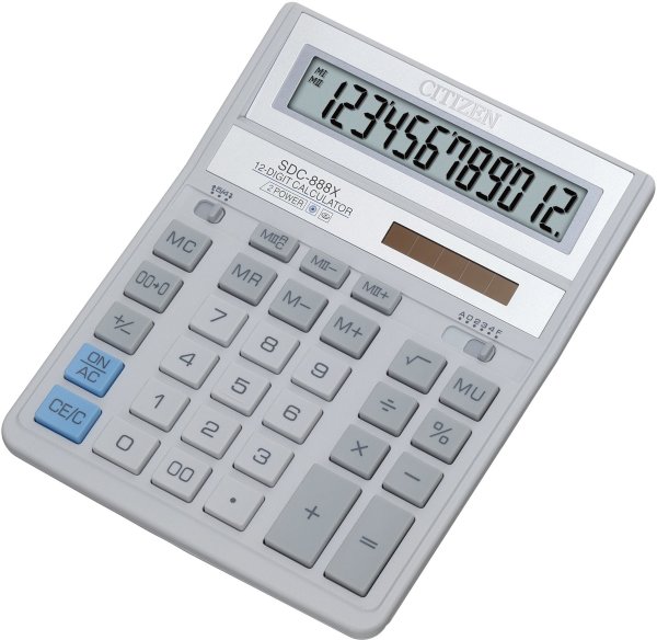 Калькулятор настольный CITIZEN SDC-888ХWH (203х158 мм), 12 разрядов, двойное питание, БЕЛЫЙ