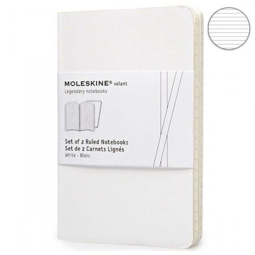 Moleskine Блокнот Moleskine VOLANT LARGE 90*140мм, (2шт в наборе) 80стр., белый, линейка, мягк.обл. QP711WH