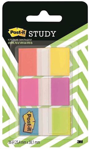 Закладки клейкие POST-IT Study, пластиковые, 25 мм, 6 цветов х 10 листов