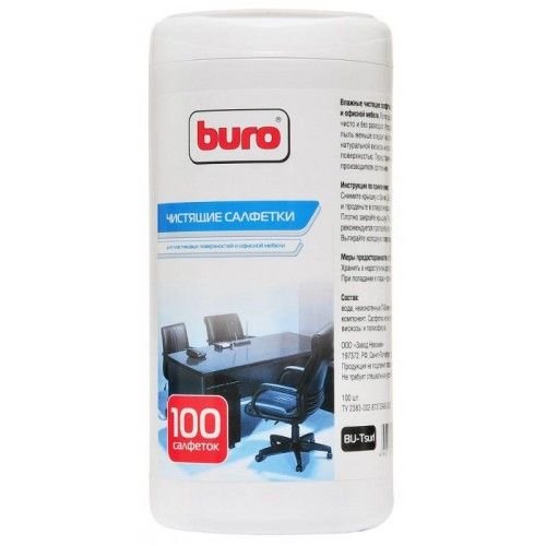 Buro Салфетки Buro BU-Tsurl, 100 шт. для пластиковых поверхностей и офисной мебели туба 100шт влажных BU-Tsurl