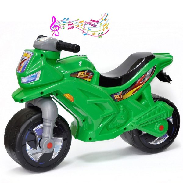 ОР501в3 Каталка-мотоцикл беговел Racer RZ 1 с музыкой, цвет зеленый