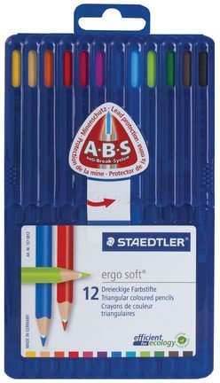 Карандаши цветные STAEDTLER ПРЕМИУМ "Ergosoft", 12 цветов, трехгранные, пластиковый футляр