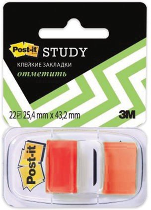 Закладки клейкие POST-IT Study, пластиковые, 25 мм, 22 шт., красные