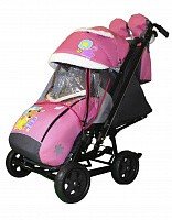 Санки-коляска SNOW GALAXY City-2 Мишка со звездой на розовом на больших колёсах Ева+сумка+варежки