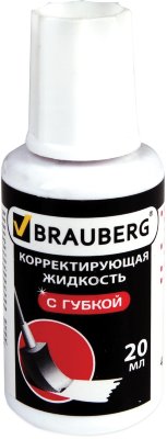 Корректирующая жидкость с губкой BRAUBERG "Premium", быстросохнущая, 20 мл, ЯРКО-БЕЛАЯ, с губкой