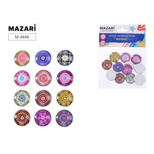 MAZARI Декор Стеклянные камни 12шт, круглые, d=18мм, самоклеящиеся M-4446