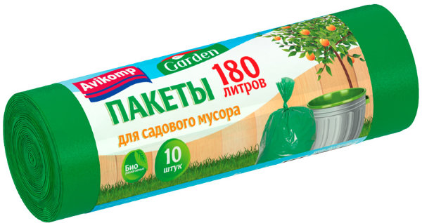 Мешки для садового мусора 180л Avikomp ПВД, 90*120см, 38мкм, 10шт., зеленые, в рулоне