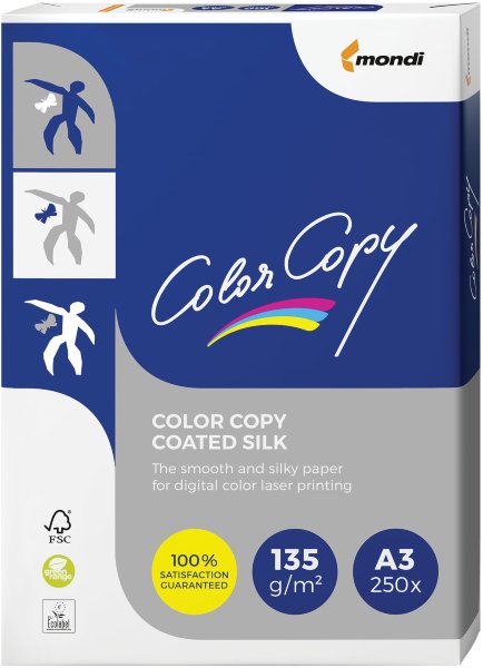 Бумага COLOR COPY SILK, мелованная, матовая, БОЛЬШОЙ ФОРМАТ, А3, 135 г/м2, 250 л, для полноцветной лазерной печати, А++, 139%(CIE)