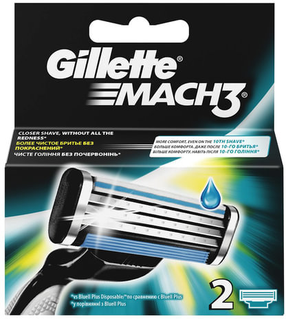 Сменные кассеты для бритья 2 шт., GILLETTE (Жиллет) "Mach3", для мужчин