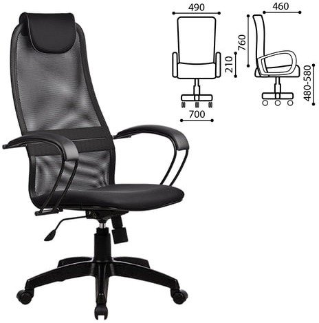 Кресло офисное МЕТТА "BP-8PL", ткань-сетка, черное