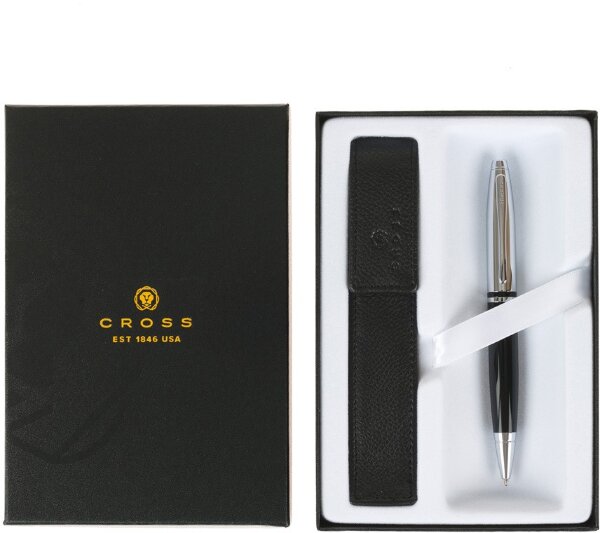 Подарочный набор Cross: шариковая ручка Cross Calais Chrome/Black с чехлом для ручки