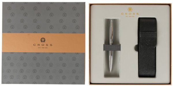 Подарочный набор Cross: шариковая ручка Cross Calais Chrome с чехлом на две ручки