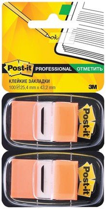 Закладки клейкие POST-IT Professional, пластиковые, 25 мм, 100 шт., оранжевые