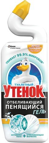 Средство для уборки туалета 750 мл, ТУАЛЕТНЫЙ УТЕНОК, отбеливающий пенящийся гель, "Цитрус"