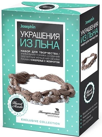 Украшение из льна.Ожерелье с белым жемчугом