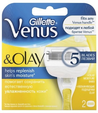 Сменные кассеты для бритья 2 шт., GILLETTE VENUS (Жиллет Винес) "OLAY", для женщин