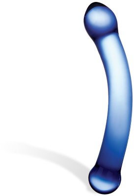 Синий изогнутый фаллоимитатор Curved G-Spot Glass Dildo - 16 см.