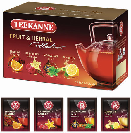 Чай TEEKANNE (Тиканне) "Fruit tea collection", фруктовое ассорти 4 вкуса, 20 пакетиков, Германия, 45622