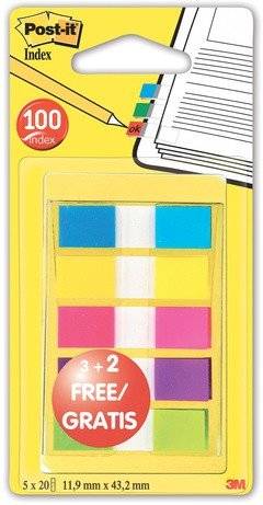 Закладки клейкие POST-IT Professional, пластиковые, 12 мм, 3+2 цвета х 20 шт.