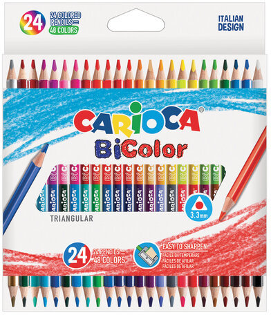 Карандаши двусторонние CARIOCA "Bi-color", 24 штуки, 48 цветов, трехранные, заточенные, 43031