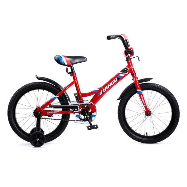 Детский велосипед, Navigator BINGO, колеса 18", стальная рама, стальные обода, ножной тормоз, защитная накладка на руле и выносе, кронштейн заднего ка