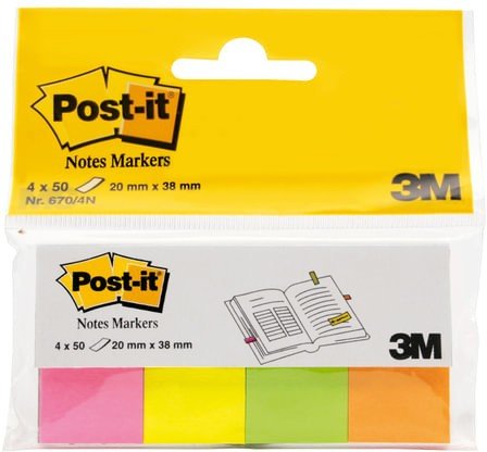 Закладки клейкие POST-IT Professional, бумажные, 20 мм, 4 цвета х 50 шт.