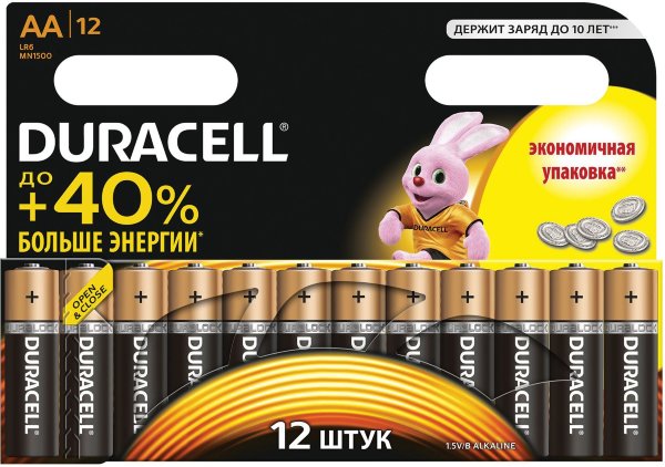 Батарейки DURACELL Basic, AA (LR06, 15А), алкалиновые, КОМПЛЕКТ 12 шт., в блистере