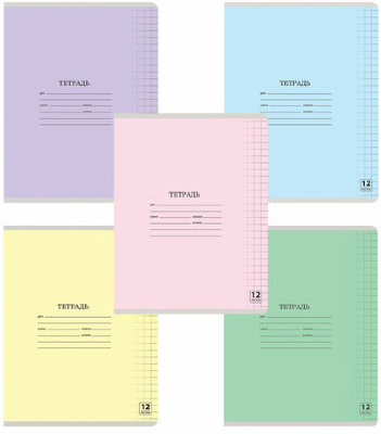 Тетрадь 12 л. ЮНЛАНДИЯ КЛАССИЧЕСКАЯ, крупная клетка, обложка картон, АССОРТИ 5 видов, 105648