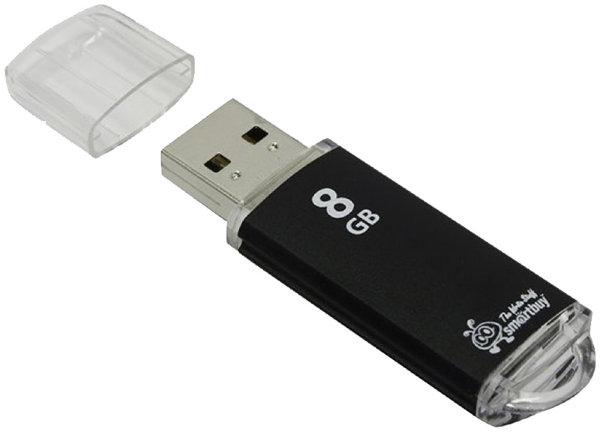 Память Smart Buy "V-Cut"   8GB, USB 2.0 Flash Drive, черный (металл.корпус)