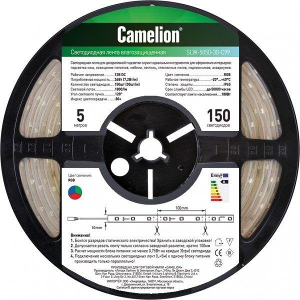 Camelion SLW-5050-30-C05 (LED лента 5050, 5 метров, 30LED, IP65, зеленый)