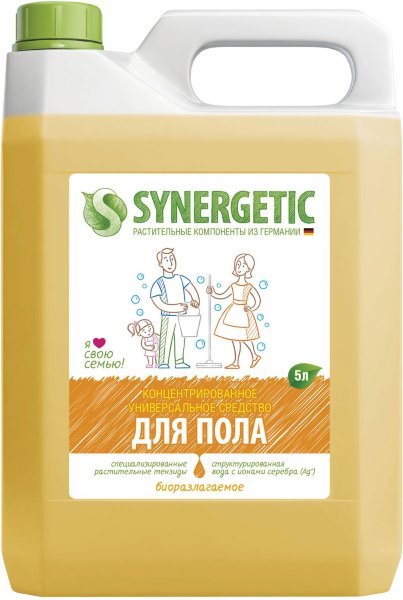 Средство для мытья пола и поверхностей 5 л SYNERGETIC, c дезинфицирующим эффектом, биоразлагаемое