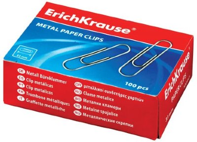 Скрепки ERICH KRAUSE, 33 мм, оцинкованные, 100 шт., в картонной коробке