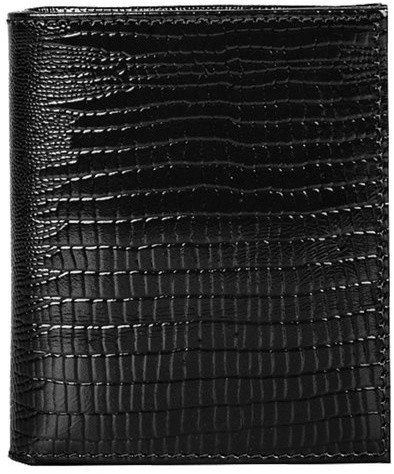 Портмоне женское FABULA, 90х100 мм, натуральная кожа, скрытая кнопка, ящерица, черное